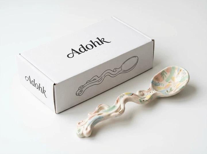 Hand-Painted Ceramic Spoon Rest / Serving Spoon (Pastel Floral Swirl Handle)