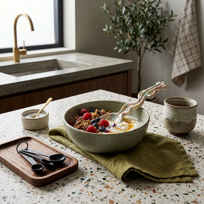 Hand-Painted Ceramic Spoon Rest / Serving Spoon (Pastel Floral Swirl Handle)