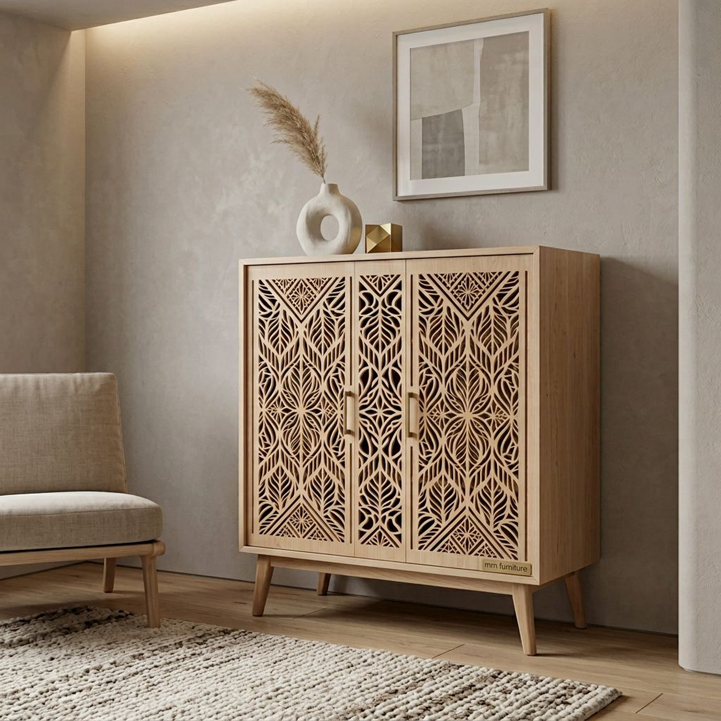 Carved Wood Storage Cabinet