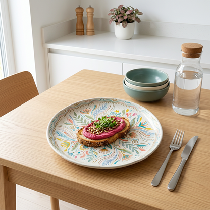 Hand-Painted Floral Scalloped Ceramic Dinner Plate (Pastel Multicolor)