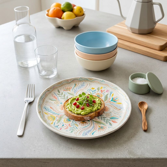 Hand-Painted Floral Scalloped Ceramic Dinner Plate (Pastel Multicolor)