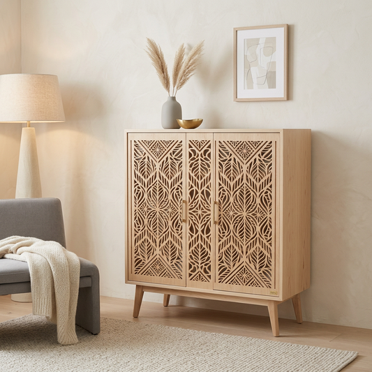 Carved Wood Storage Cabinet