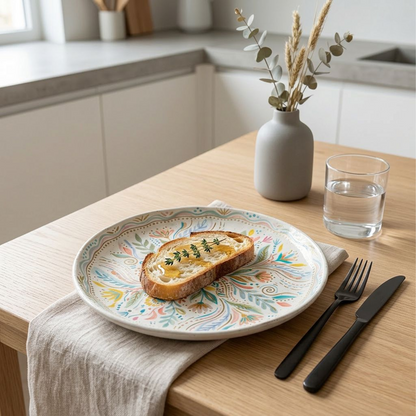 Hand-Painted Floral Scalloped Ceramic Dinner Plate (Pastel Multicolor)