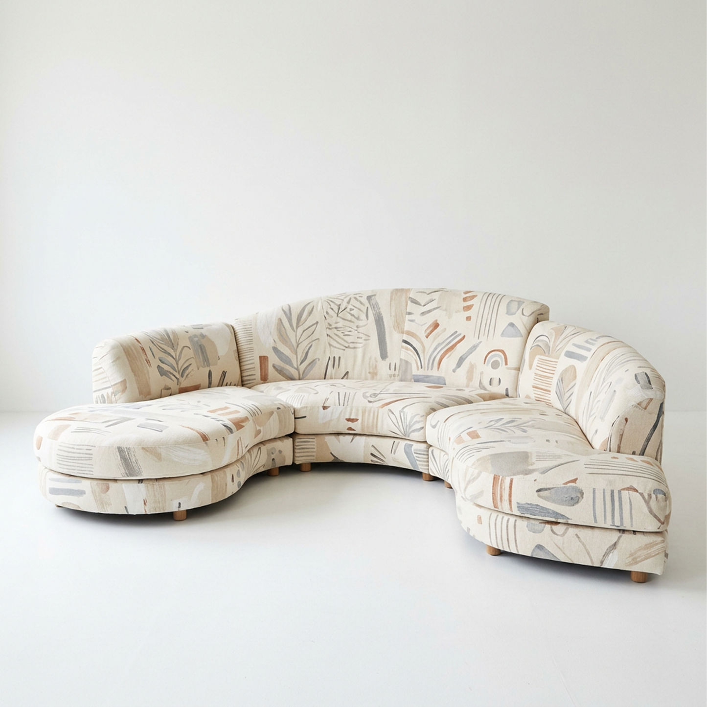 Cream Abstract-Print Curved Sectional Sofa (Modular Combination)