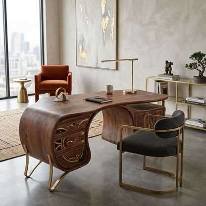 Walnut Carved Executive Desk