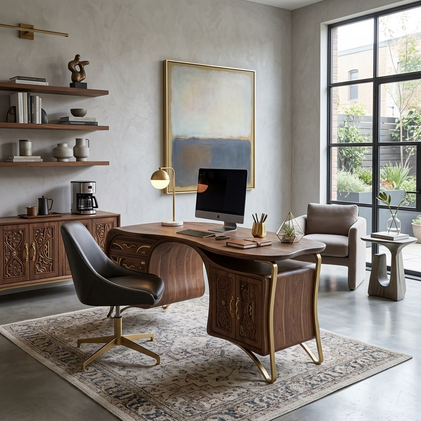 Walnut Carved Executive Desk