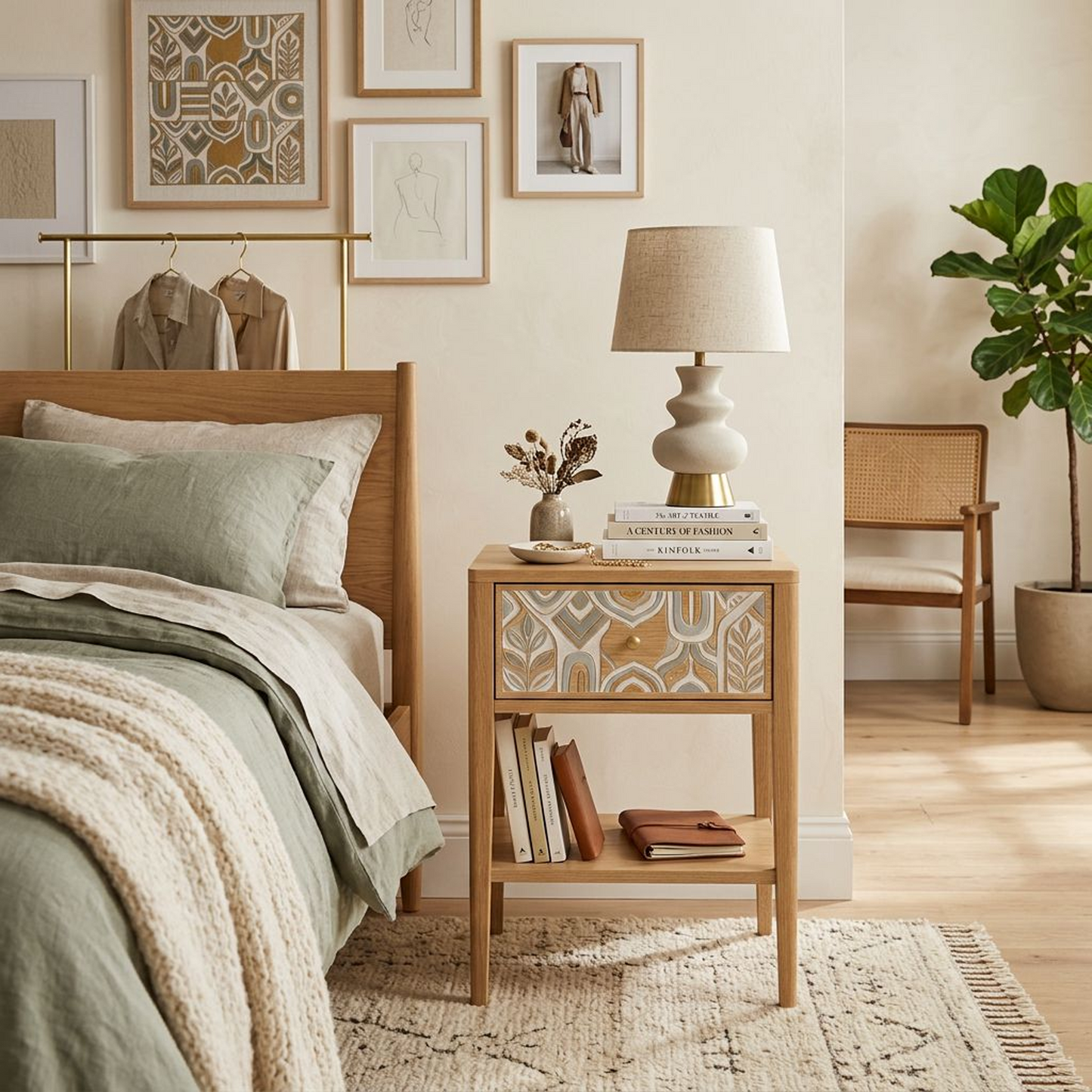 Wood Nightstand with Drawer & Shelf