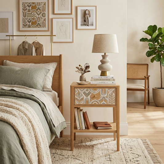 Wood Nightstand with Drawer & Shelf