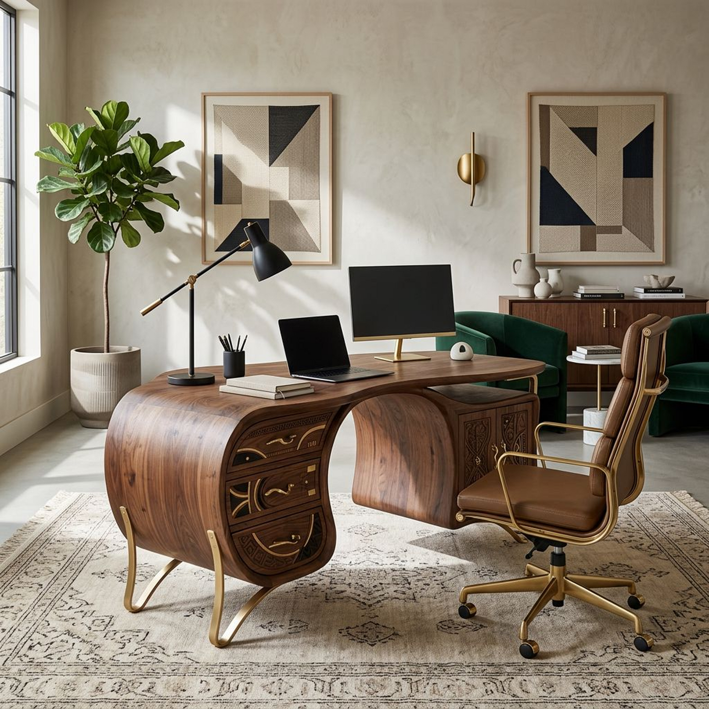 Walnut Carved Executive Desk