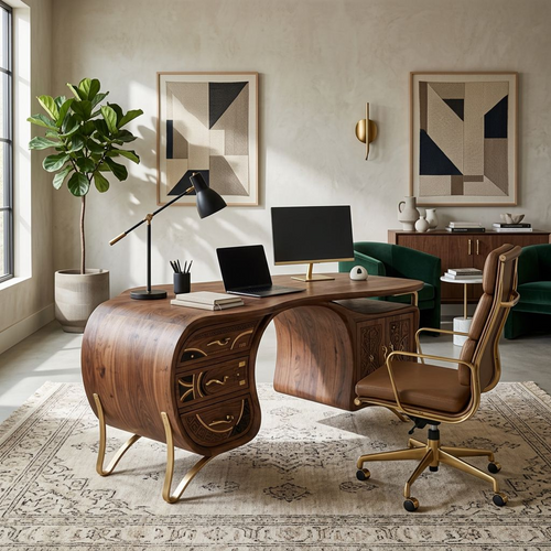 Walnut Carved Executive Desk