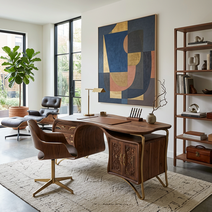 Walnut Carved Executive Desk