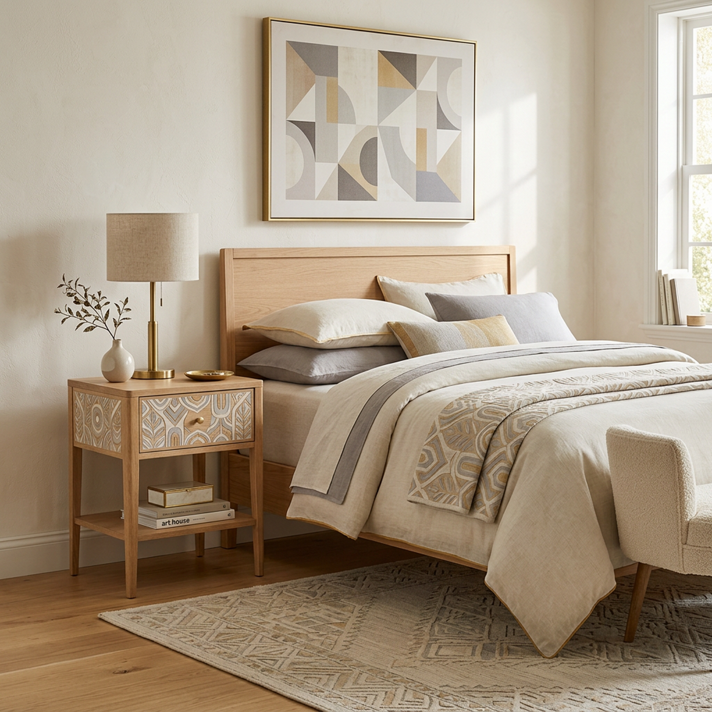Wood Nightstand with Drawer & Shelf