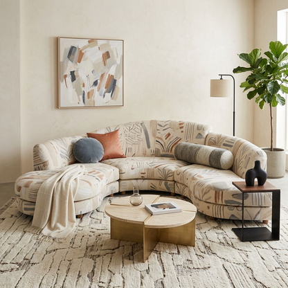 Cream Abstract-Print Curved Sectional Sofa (Modular Combination)
