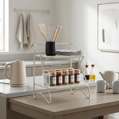 Minimalist 2-Tier Metal Storage Rack / Side Table (Matte White)