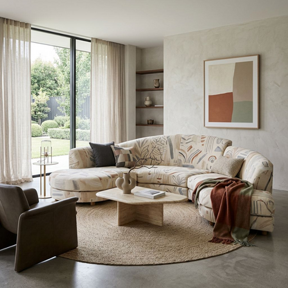Cream Abstract-Print Curved Sectional Sofa (Modular Combination)