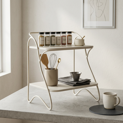 Minimalist 2-Tier Metal Storage Rack / Side Table (Matte White)