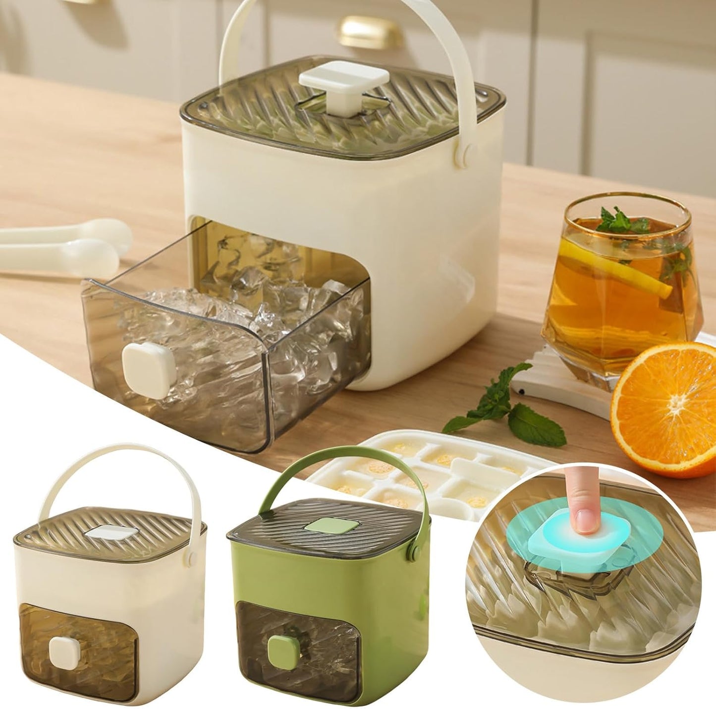 48 Cube Double-Deck Portable Ice Maker with Easy Press Lid. Silicone Trays & Durable Plastic. Countertop Kitchen Gadget for DIY Frozen Food. Summer Drinks & Beverage Cooling