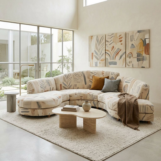 Cream Abstract-Print Curved Sectional Sofa (Modular Combination)