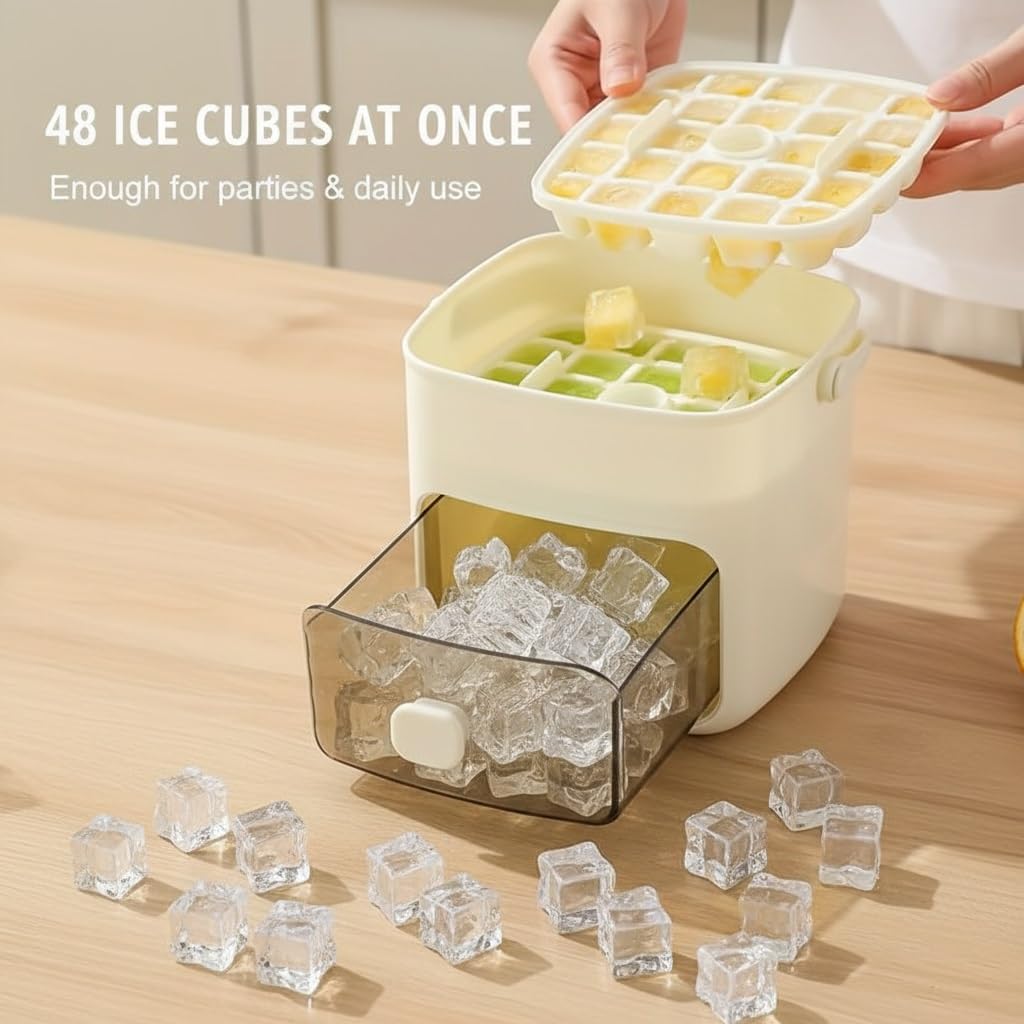 48 Cube Double-Deck Portable Ice Maker with Easy Press Lid. Silicone Trays & Durable Plastic. Countertop Kitchen Gadget for DIY Frozen Food. Summer Drinks & Beverage Cooling