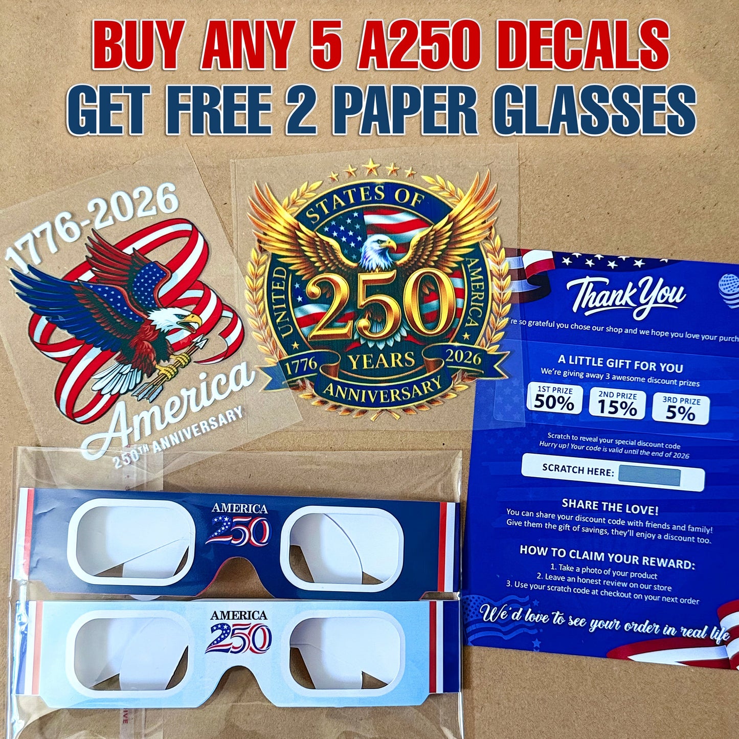 🔥 LIMITED TIME OFFER - 250th Anniversary United States Of America High Quality UV DTF 3D Decal
