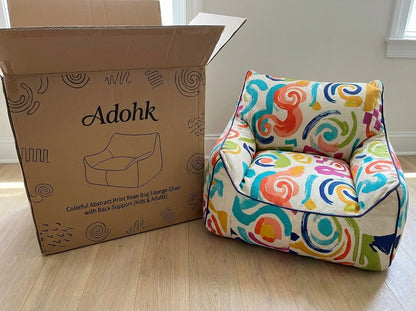 Colorful Abstract Print Bean Bag Lounge Chair with Back Support (Kids & Adults)